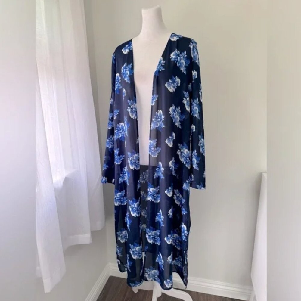 Blue Floral Lightweight Duster Cardigan